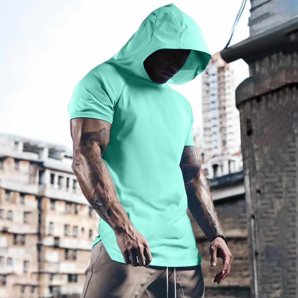 Men's Sports Mesh Quick-drying Short-sleeved Hooded Shirt