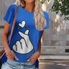 Women Summer T Shirt Hand Heart Gesture Print Retro Fashion Short Sleeve Tees Casual   Printed  Tops