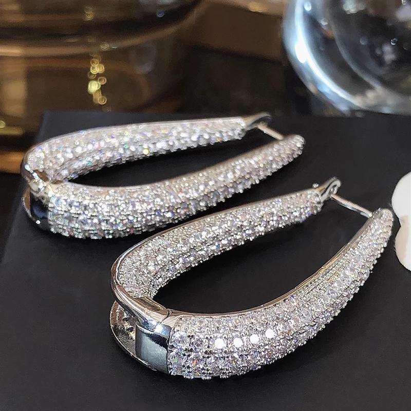CAOSHI Gorgeous Sparkling Full Zirconia Hoop Earrings Lady Anniversary Party Accessories Luxury Jewelry for Wedding Ceremony