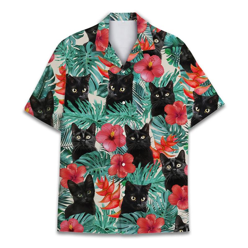 Magliette Divertenti con Stampa 3D di Procione da Uomo Camicetta Casual Hawaiana a Maniche Corte con Collo a Revers Camicia a Maniche Corte Estiva da Donna per le Vacanze