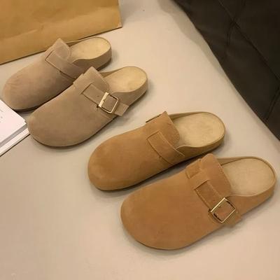 Half Tray Femininity Autumn Round Head Birkenstocks Versatile Ugly Cute Bag Head Half Slippers Casual One Pedal