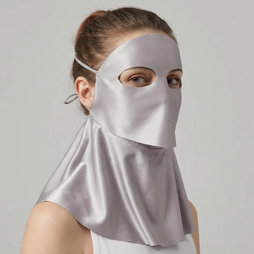 Sun Protection Sunscreen Mask Solid Color Neck Wrap Breathable Ice Silk Face Veil  Summer