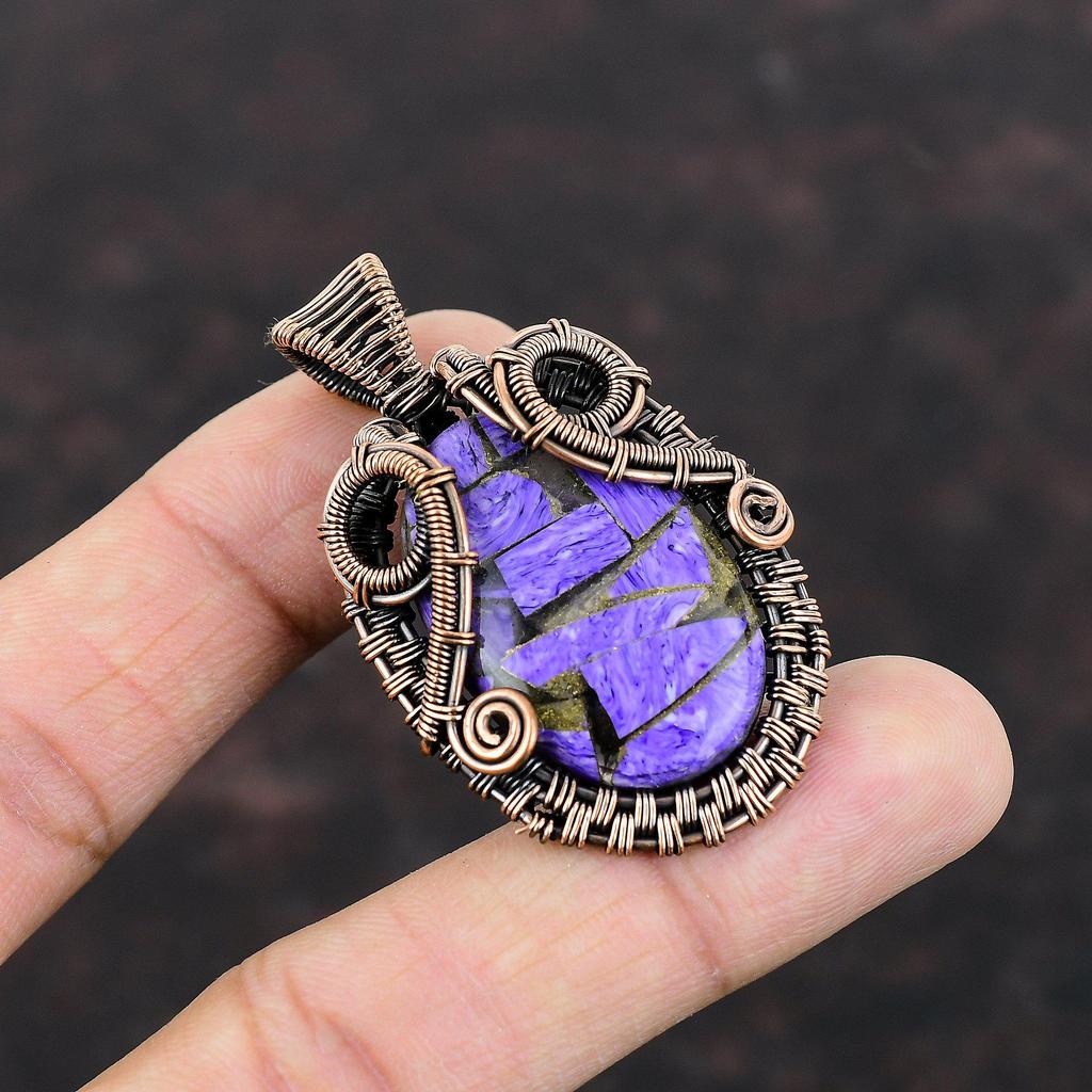 Pendentif Charoïte Cuivre Pendentif Enveloppé de Fil de Cuivre Pendentif Pierre Précieuse Pendentif Fait Main Bijou en Cuivre Antique Cadeau Pour Elle Pendentif Tout Neuf