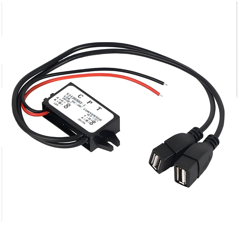 Konverter USB-portutvidelse Bil USB-strømadapter Dobbel modul Buck-regulator Bilomformer Svart
