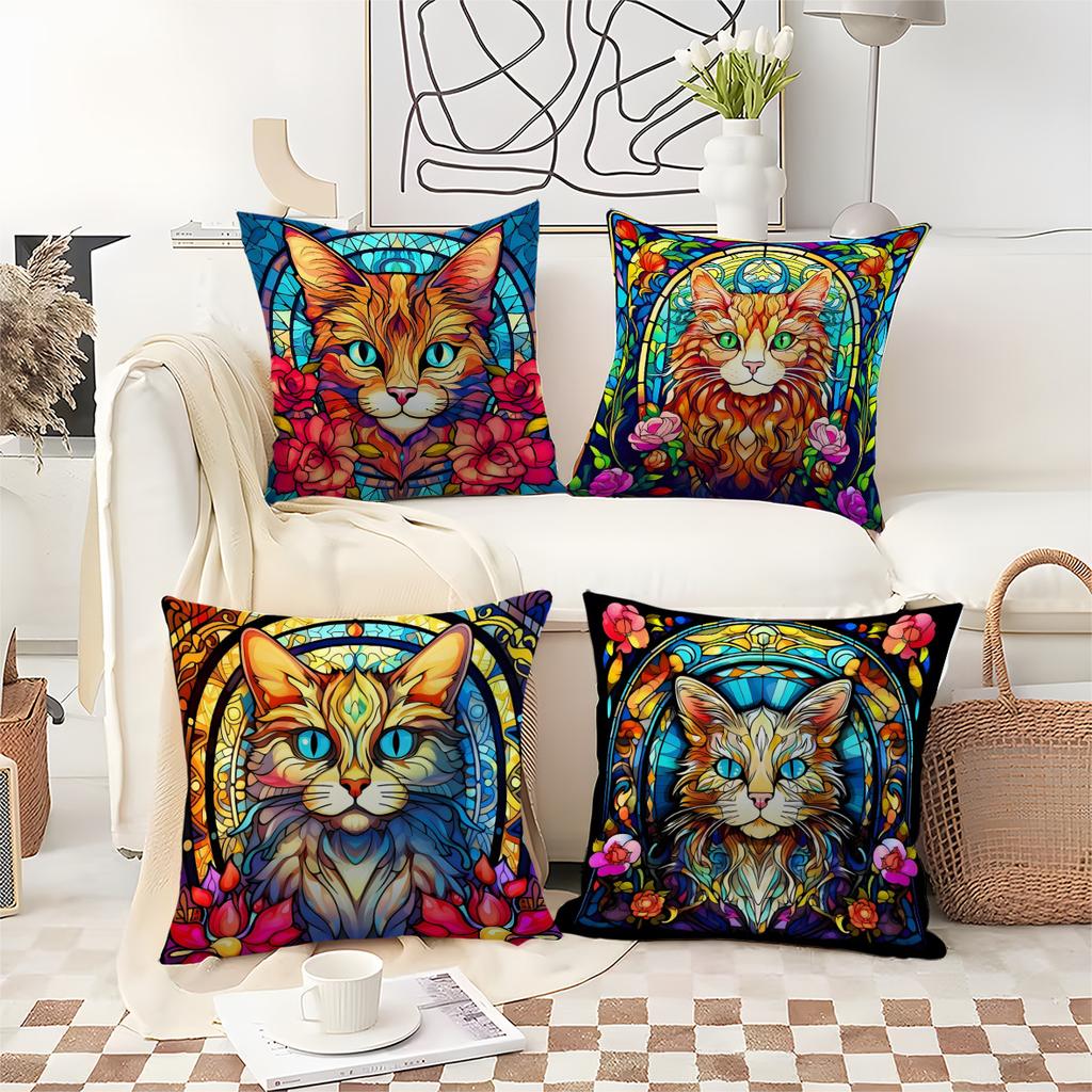 Mosaic Cats Floral Patterns Digital Printing Pillow Cover Short Plush Suitable Living Rooms Bedrooms Sofas Throw Cushion Cover