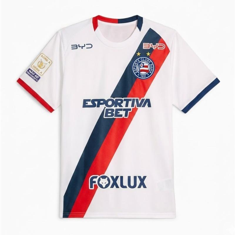 Men 26/27 Bahia Away Soccer Jersey White Red Blue Diagonal Stripe Crew Neck Short Sleeve Football Shirt for Men Fan Sports Top S