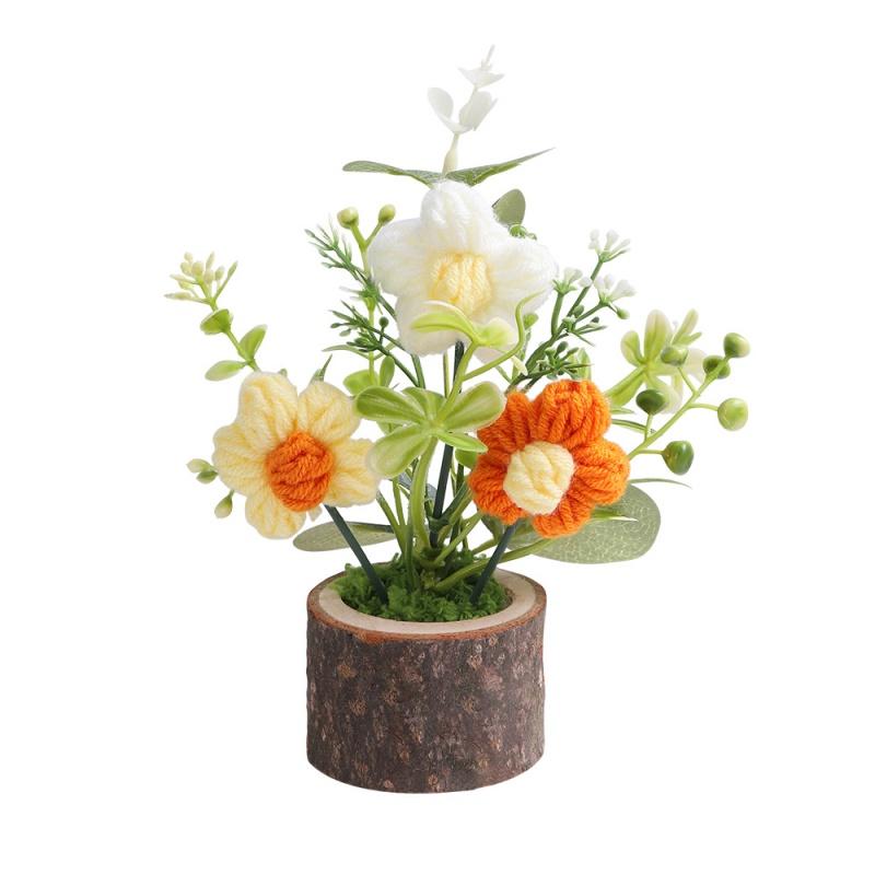 

Office Potted Plants Knitted Rose Bouquet Artificial Flower Valentine s Day Party Home Decoration Anniversary Gift Wedding Decor 1Pcs