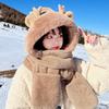 Cute capybara hat scarf gloves integrated women's winter windproof warm plush three-piece hat