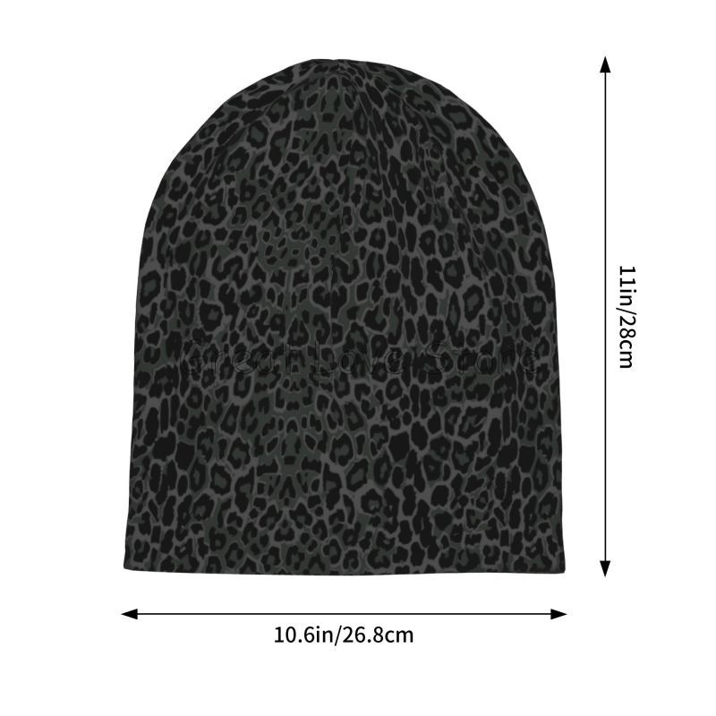 Black Leopard Print Beanie Hat Warm Bonnet Cap Adults Knitted Hats Headwear Vintage Street Skullies Beanies for Women Men
