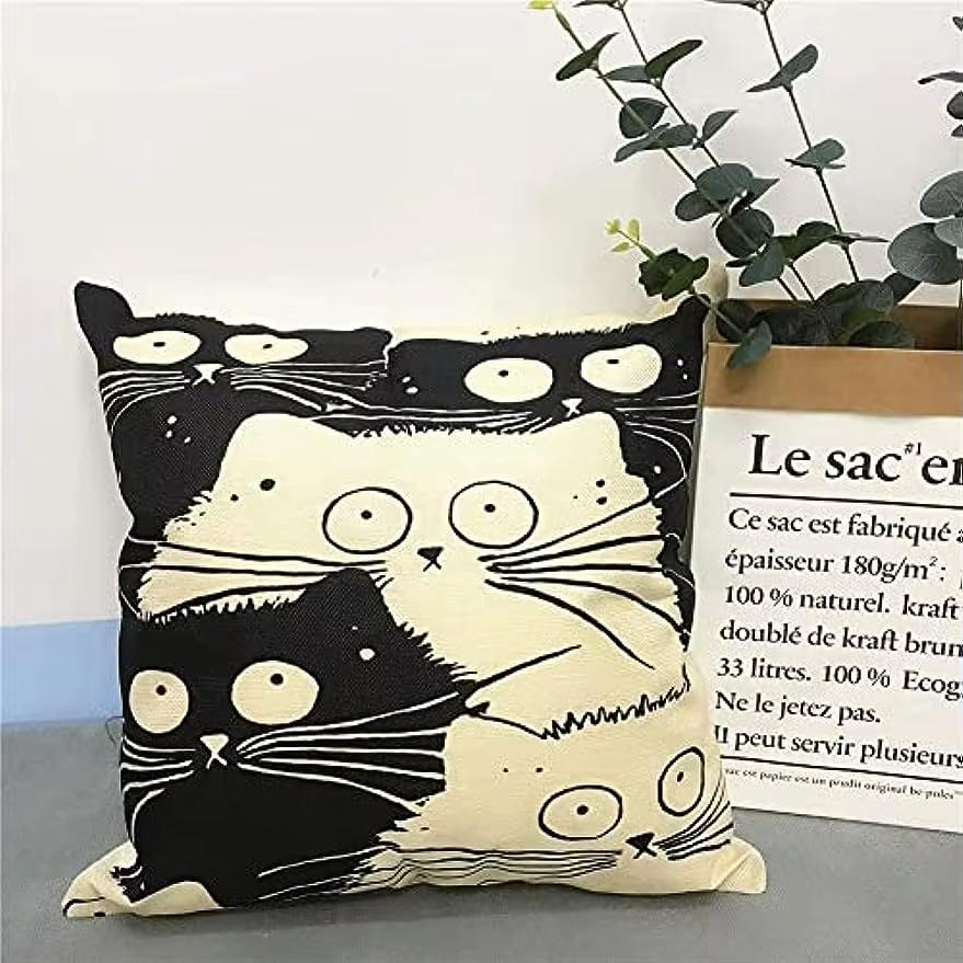 Cute Cat Linen Pillow Cover, Decorative Pillowcase For Home Living Room Sofa Decoration
