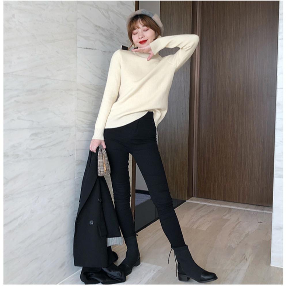 Autumn and Winter Women's Padded Thickened Sweater Single Layer Mid-collar Half-high Neck Knitted Bottoming Shirt Mink Warm Tops