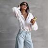 Lantern Sleeve Women's Commuting Shirt - All-Match, Round Neck, Relaxed Style
