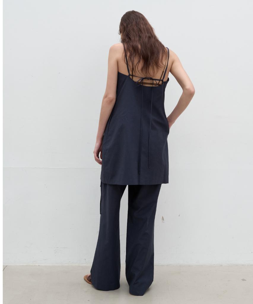 Seolan Linen Blend Pocket Wide Pants_Navy