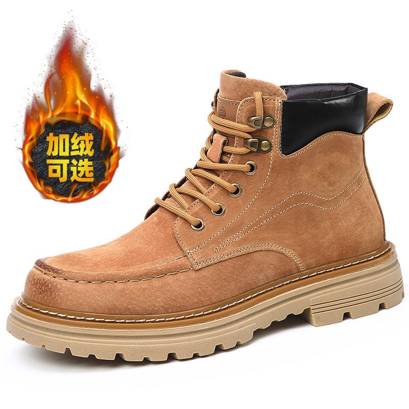 Autumn Winter New Pig Leather Boots Men British Fashion Casual Outdoor Work Boots Man Solid Color Designer Platform Shoes Male