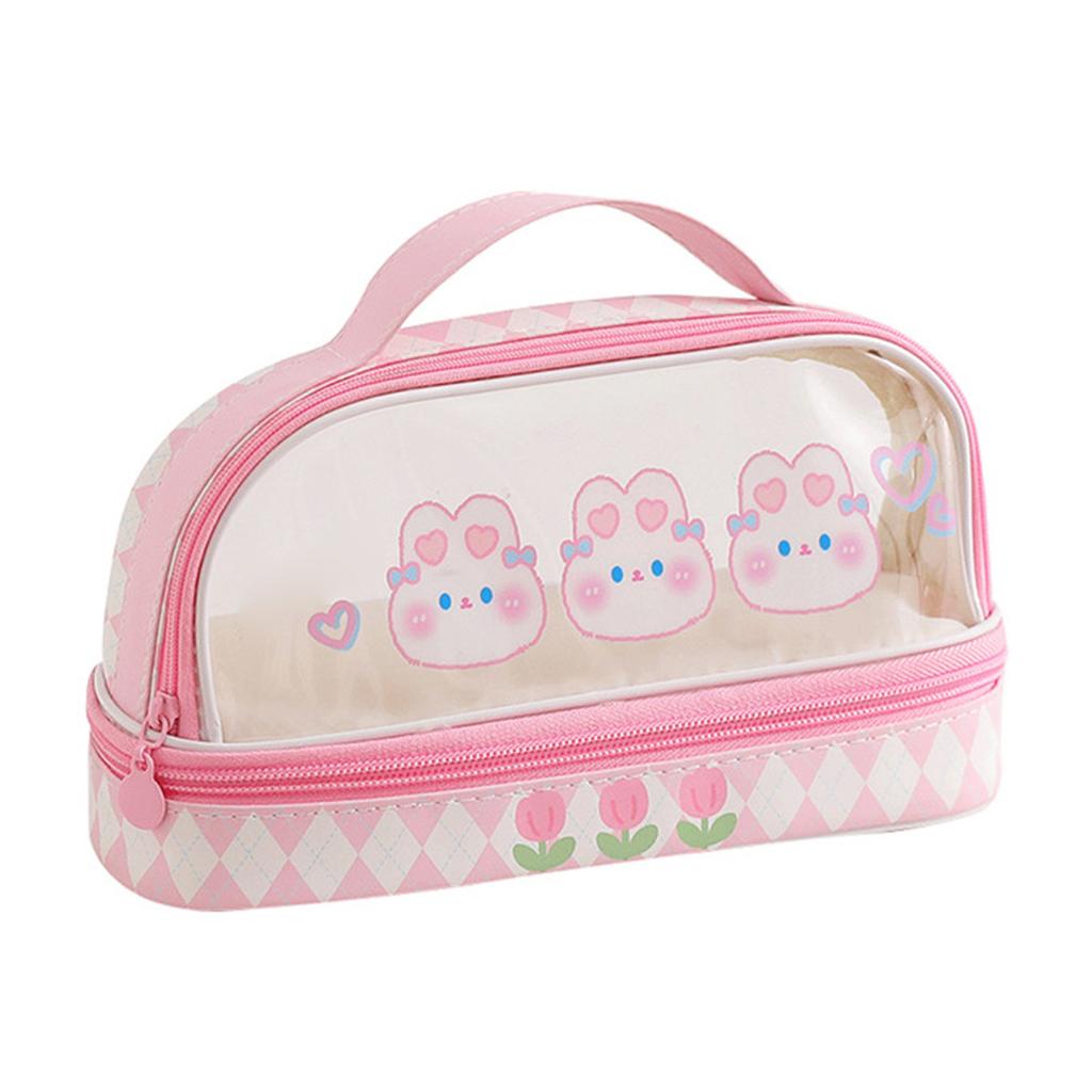 Waterproof Pencil Pen Case Cartoon Cute Transparent Stationary Bag with  for School Students M