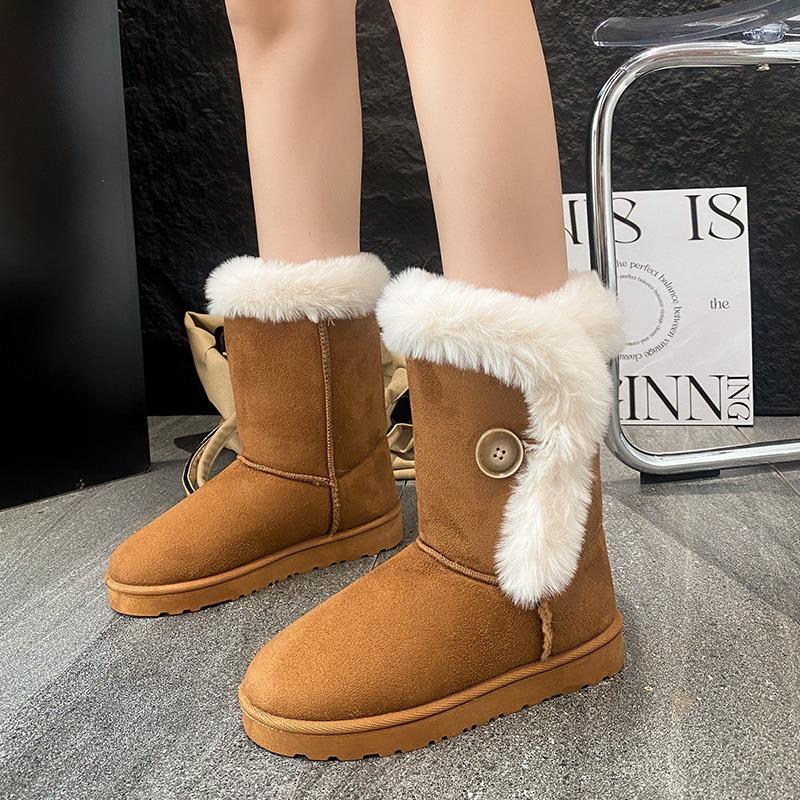 Snow Boots Women's Autumn and Winter New Thickened Fluffed Large Size Muffin Thick Bottom Warm Round Head Sleeve Women's Boots