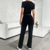 Women's 2 Piece Lounge Sets Short Sleeve Crop Top And High Waist Wide Leg Pants Matching Tracksuit Summer Casual Workout Outfits