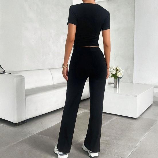 Women's 2 Piece Lounge Sets Short Sleeve Crop Top And High Waist Wide Leg Pants Matching Tracksuit Summer Casual Workout Outfits