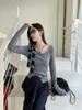 Chic Korean Grey One-Shoulder Bow T-shirt for Women - Sweet and Spicy Spring/Autumn Style