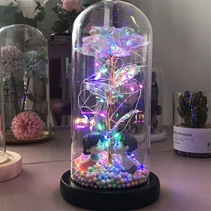 Everlasting Gold Foil Rose Glass Dome LED Light Valentine's Day Gift Ornament