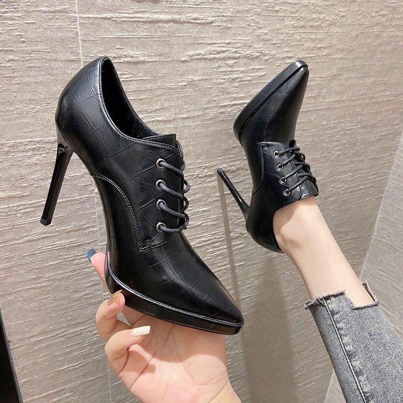 

2025 New Design High Heels Pointed Toe Thin Heel Waterproof Platform High Grade Shoes Night Club Super Popular Slim Ankle Boots 34 чёрный
