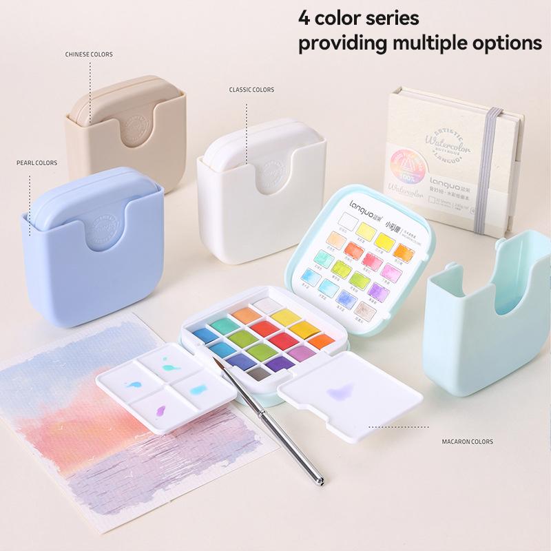 16 Farben Languo Festes Aquarellfarben-Set Tragbare Aufbewahrungstasche Pinsel Palette Box Aquarellpigment-Set Kunstbedarf