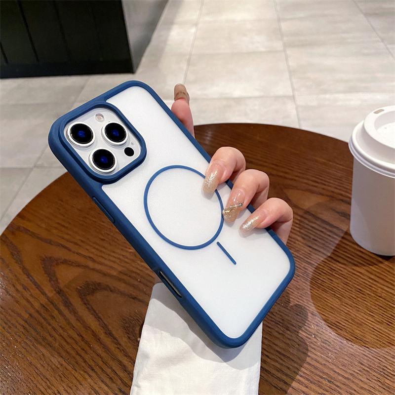 

Модний ультратонкий магнітний чохол для ПК для iPhone 16 Pro Max 15 Plus 14 Pro 13 12 Прозорий чохол Матовий чохол для бездротової зарядки iPhone 13 ProMax темно-синього кольору