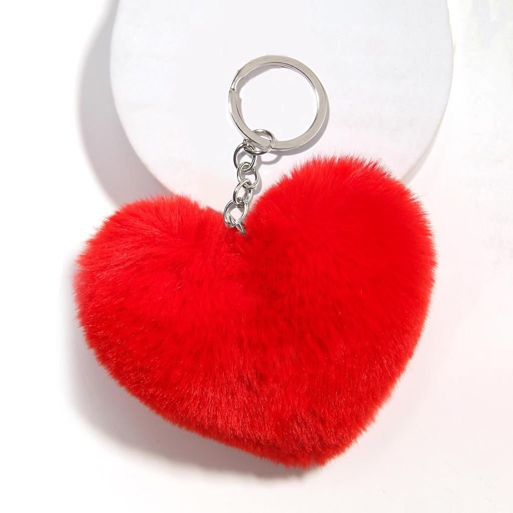 Duolingo Faux Rex Rabbit Fur Heart Keychain: Cute Pendant for Bags & Cars