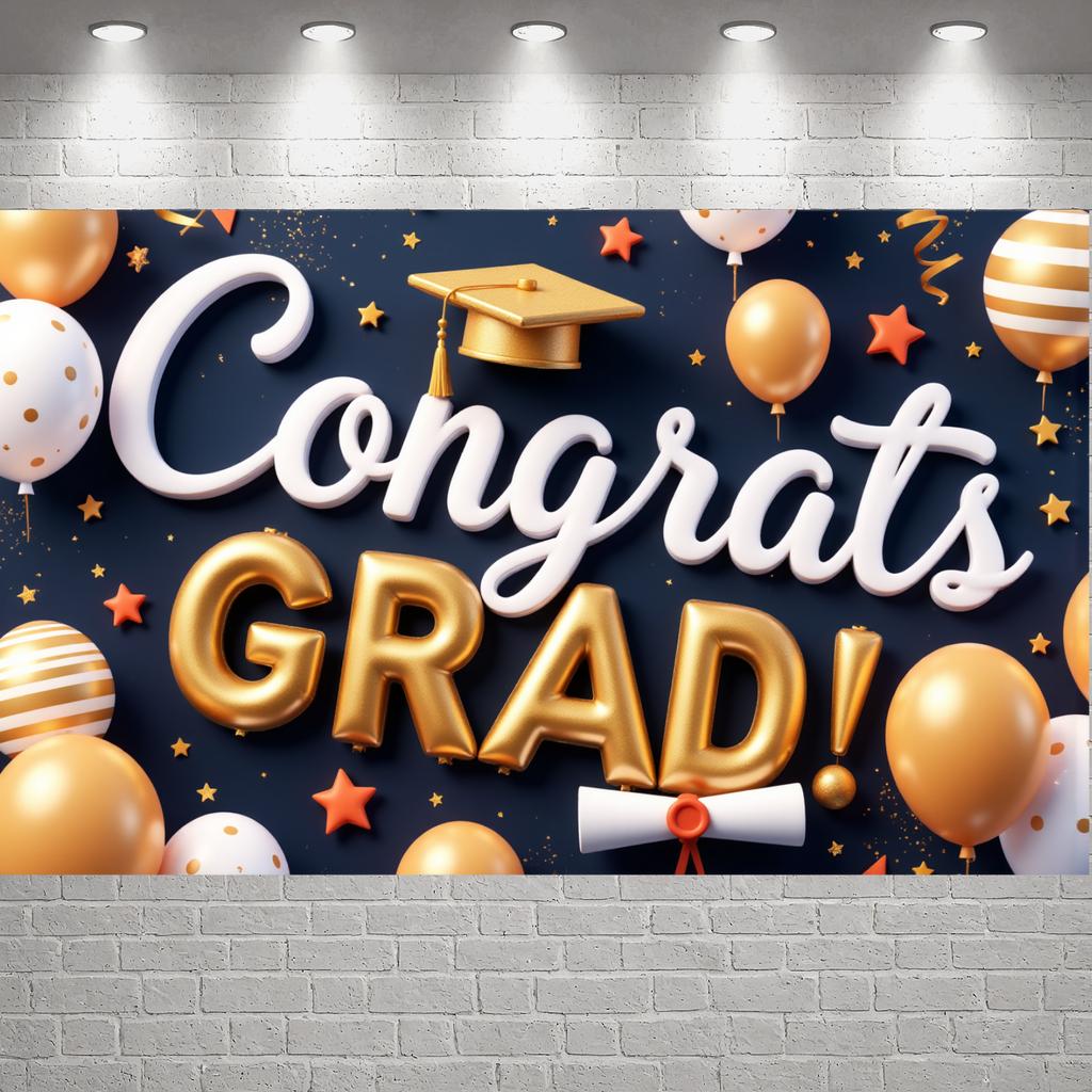 Banner de Graduación Patrón de Estrella Banner para Evento de Graduación Fondo para Fiesta de Graduación Material de Poliéster Banner de Felicitaciones para Evento en el Campus