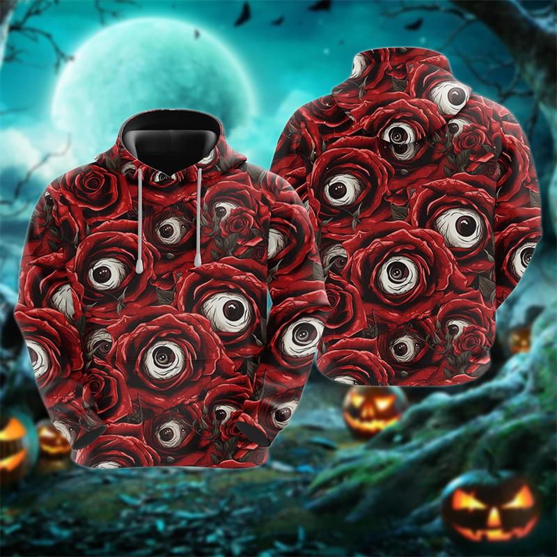 Funny 3D Horror Ghost Pattern Men's Hoodie Halloween Pumpkin Print Sweatshirts Hip Hop Trend Hooded Shirt Autumn Y2k Clothes Top