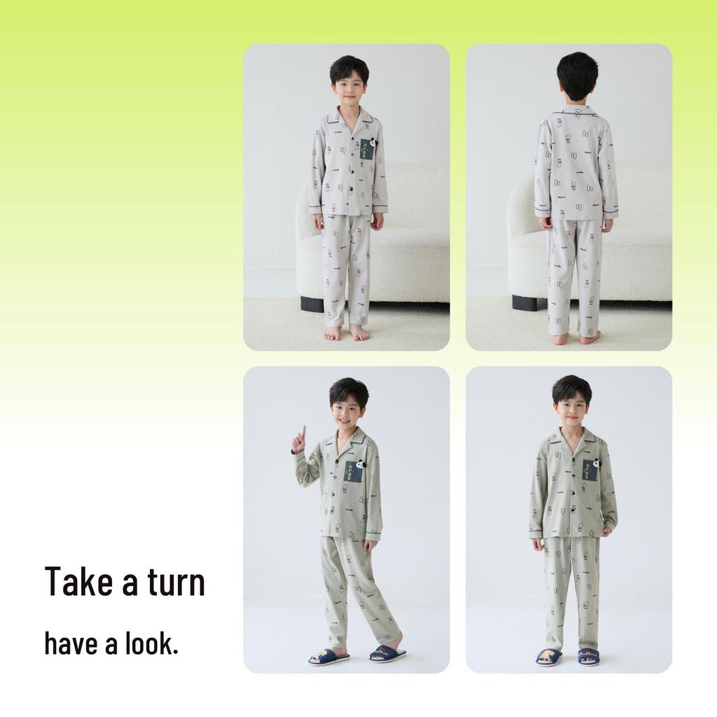 Lulu Jungen Langarm Baumwollpyjama - Cartoon-Stil für Frühling und Herbst