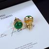 Boucles d'oreilles puces en Zircon Malachite incrusté - Minimaliste Luxe Léger, Design Vintage pour Femmes