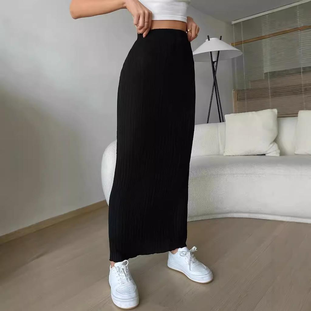 Women's High Waist Midi Skirt Pencil Skirt Stretch Ribbed Knit Bodycon Long Skirt