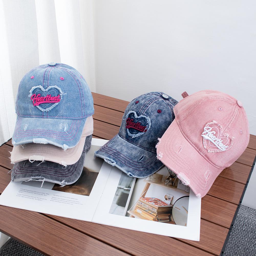 Love Embroidery Do Old Cowboy Baseball Cap Female Summer Sweet Cool Spice Girl American Big Brim Show Face Small Peaked Cap