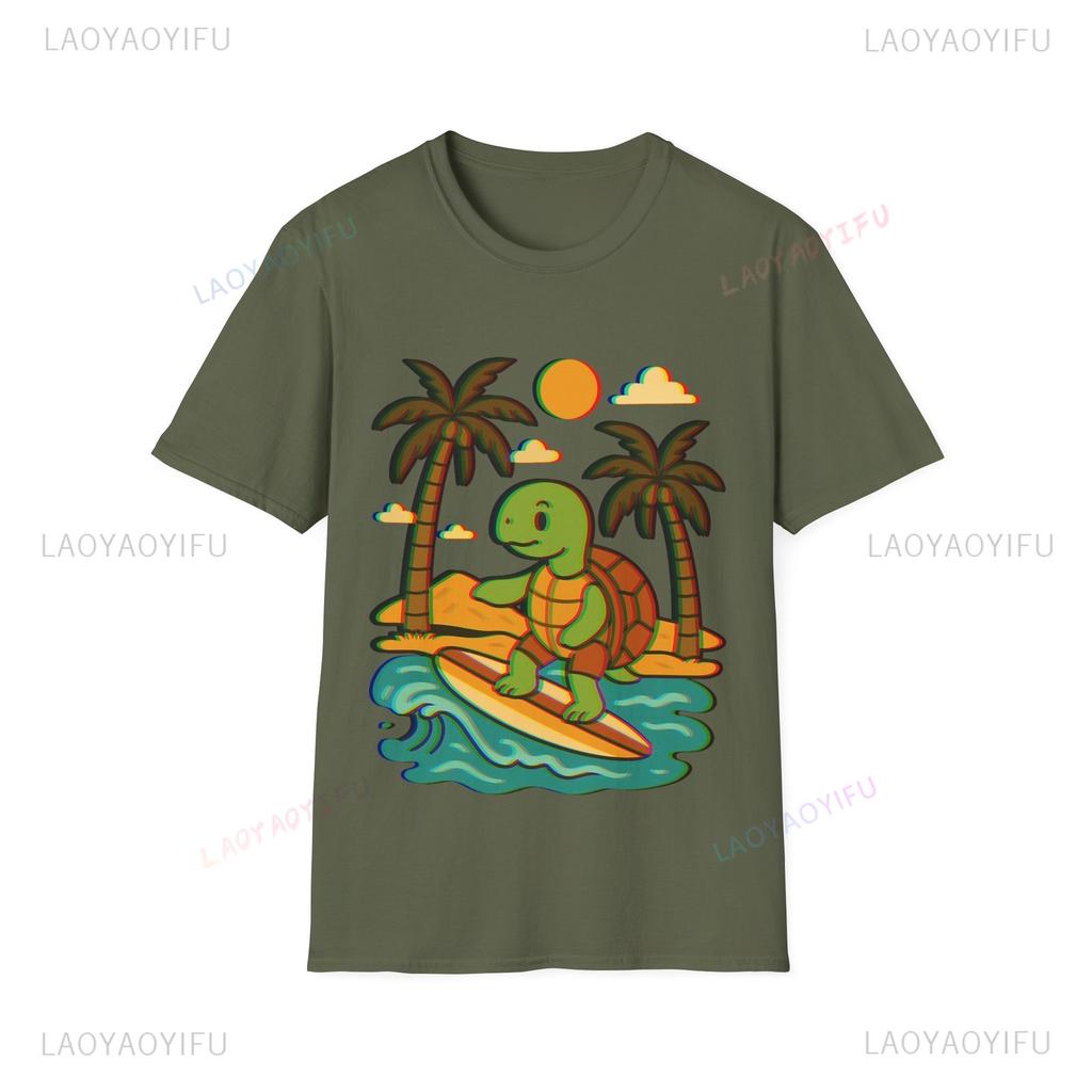 Surfing Turtle Unisex Grafik T-Shirts Beach Vibes T-Shirt Urlaub Unisex Unisex T-Shirt Sommer Mode Hohe Qualität Baumwolle Streetwear Oberteile