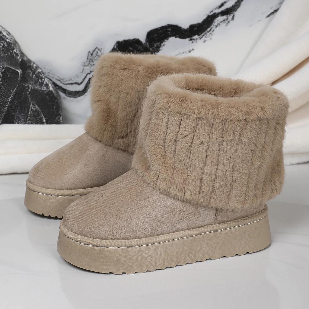 Winter Women Boots Suede Thermal Sleeves Keep Warm Mid-Calf Snow Boots Ladies Comfortable Platform Shoes Zapatos Mujer Size 41