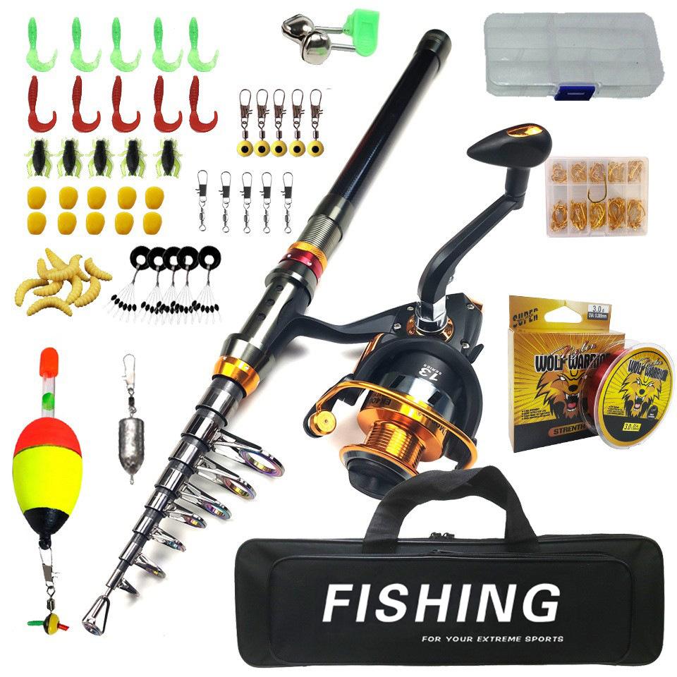New 5.5:1 Gear Ratio Reel and 1.8-3.6m Fishing Rod Complete Set Telescopic Fishing Rod Spinning Reel Fishing Bait Fish Hook Travel Rod Set