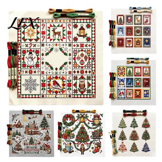 Christmas Art And Craft Projects Cross Stitch Kit, Winter Holiday DIY Embroidery Xmas Starter Kit for Adults Tree Adults, Home Decor Threads Tools