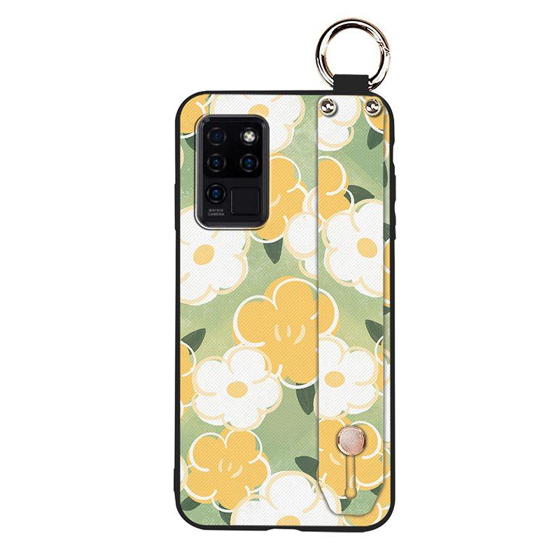 Waterproof Durable Phone Case For Oukitel C21 Wristband Wrist Strap Shockproof Silicone Kickstand Protective Ring Flower