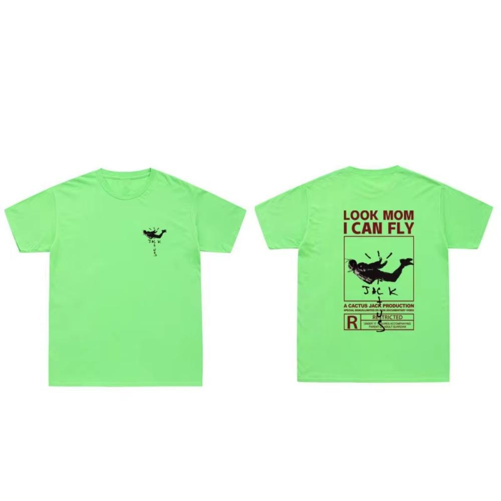 Nowość Letni T-shirt LOOK MOM I CAN FLY Zabawny Nadruk T-shirt Męski Damski Cactus Jack Swag Hip Hop Streetwear Top
