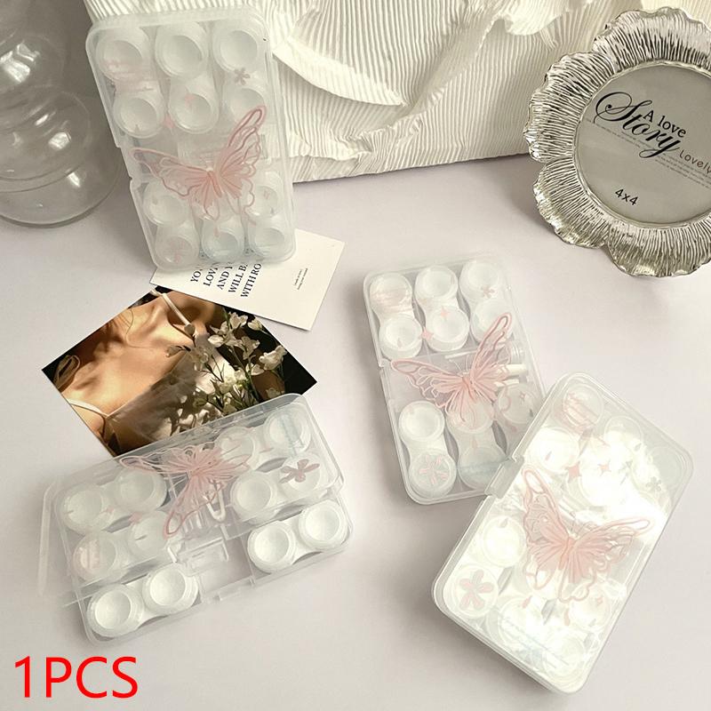 

6 пар великої коробки для зберігання контактних лінз Портативний транспортний чохол для контактних лінз для макіяжу Beauty Pupil Box Контейнер для пінцета рожевий