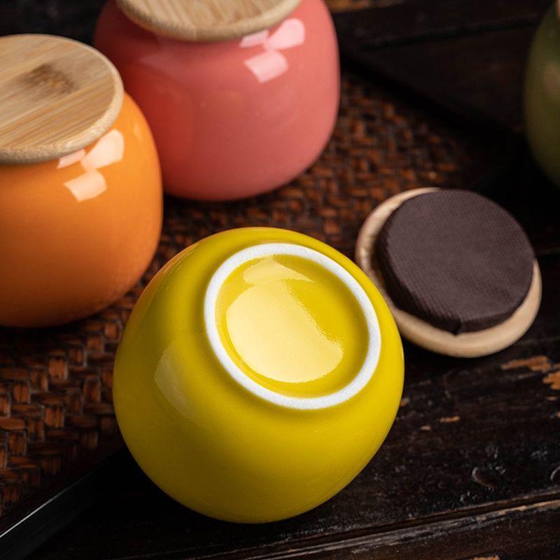 Kreativt förseglat teförvaringskärl med lock av bambu, portabel mini keramisk förvaringsburk, behållare för nötter, godis, mat, prydnad, heminredning