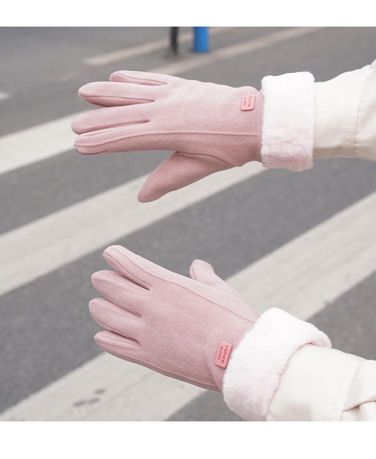 Women's Winter Suede Gloves: Velvet Lined, Thick, Warm, Cute, Windproof, Touch Screen, Cycling/Riding.
