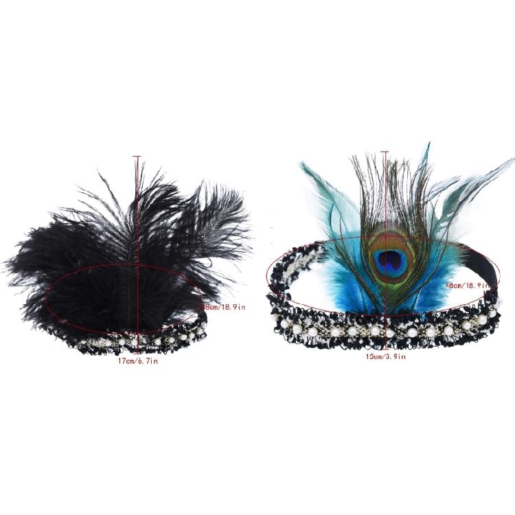 Feathered Headpiece Elastic Headband 1920s Flapper Headband Costume Accessories for Women Wedding Prom Masquerade Party
