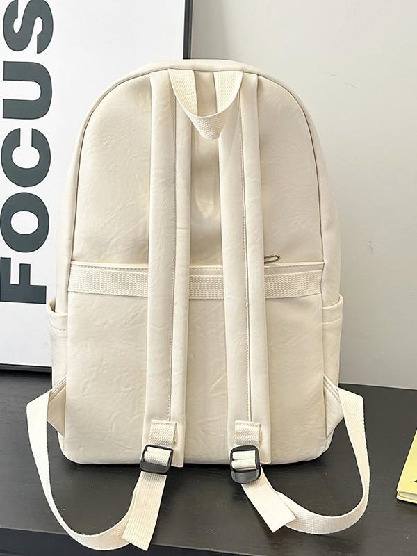Vintage Korean Style Casual Backpack For Students And Travel With Pu Material