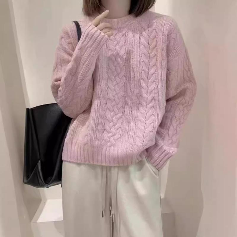 Lazy Wind Crew Neck Pullover Women's New Autumn and Winter Design Sense Retro Casual Versatile Knitted Sweater