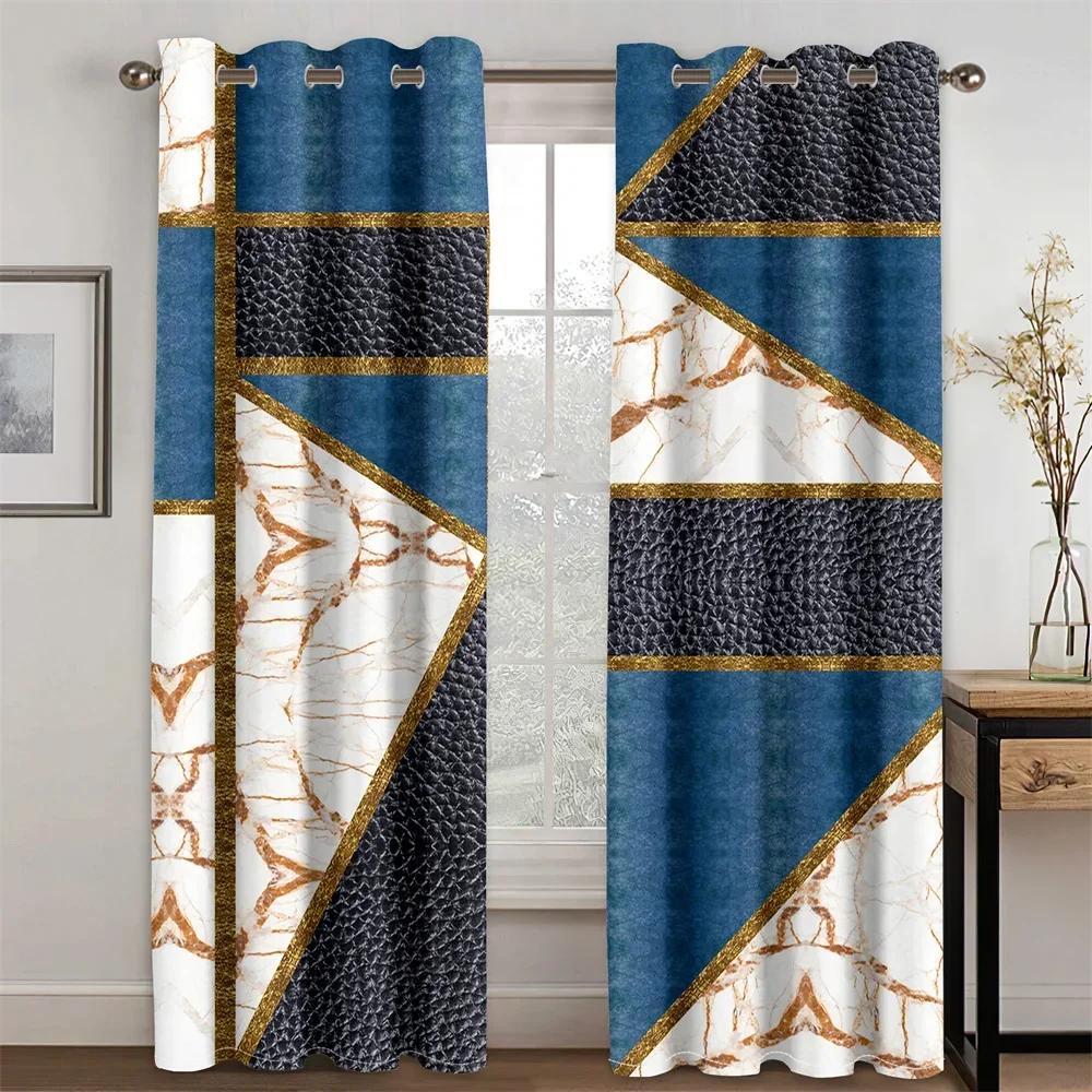 Luxury Abstract Art Marble Black Gold Free Shipping 2 Pieces Thin Shading Window Curtain for Home Living Room Bedroom Decor Hook
