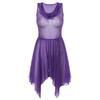 Women Glittery Draped Neck Sleeveless Dance Dress See Through Asymmetrical Hem Performance Gown