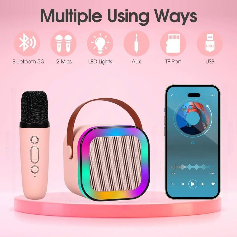 K12 Wireless Bluetooth Speaker with 2 Microphone RGB Portable Music Player Karaoke Machine for Family Singing Children's Gifts