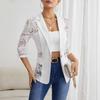 Damen Eleganter Einfarbiger Spitze Gespleißter Mittellanger Blazer Pendler Oberbekleidung